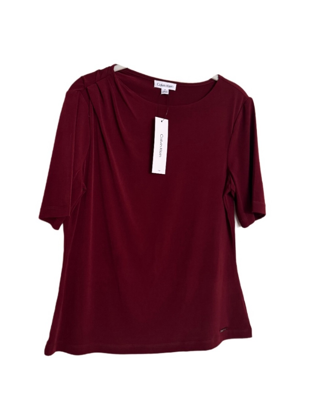Calvin Klein Womens Shoulder Pleated Blouse Burgundy SZ Small Soft Business NWT
